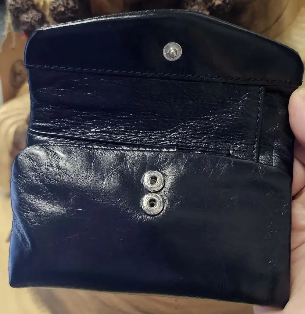 HOBO International Lacy Trifold Mini Wallet Black Vintage Leather NEW Minimalist